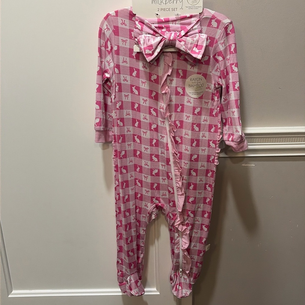 Bunny and bows Milkberry pjs with ruffles